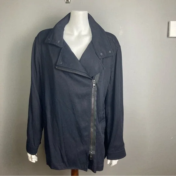 All Saints Finn Jacket women's US 10 UK 14 black long moto trench transitional‎